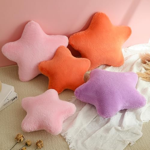 YRXRUS Star Pillows, Christmas Pillows, Purple Star Shaped Pillow, Gifts, Cute Plush Throw Pillow Room Decor, Fluffy Faux Rabbit Fur 18"x18", Living Bedroom