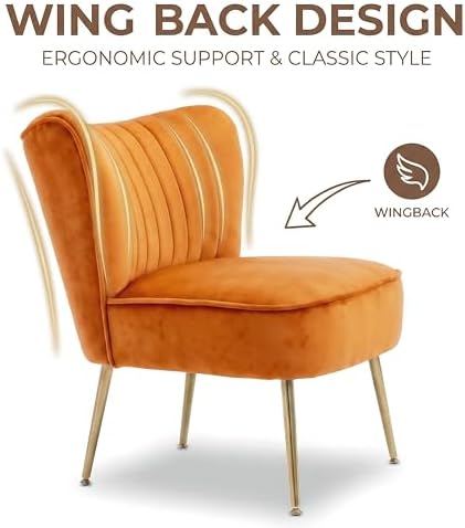 DUOMAY Modern Accent Chair Set of 2 Velvet Slipper Chair with Gold Legs Wingback Side Chair for Living Room Bedroom Entryway Small Corner Chair for Space Saving, Orange