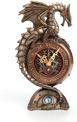 Veronese Design 9 Inch Steampunk Mechanical Dragon Clock Resin Sculpture Bronze Finish