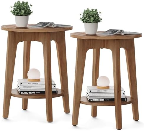 VASAGLE Round Side Table with Lower Shelf, End Table for Small Spaces