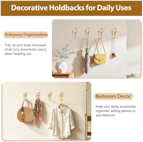 USFOOK Gold Curtain Holdbacks, Decorative Drapery Tiebacks, 2 Pack/1 Pair