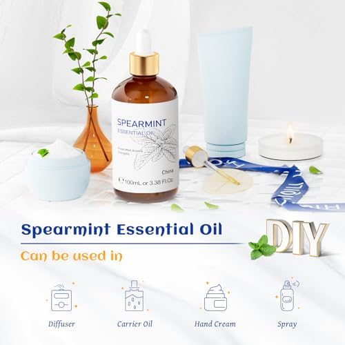HIQILI Spearmint Essential Oil for Diffuser, Skin & Hair Care