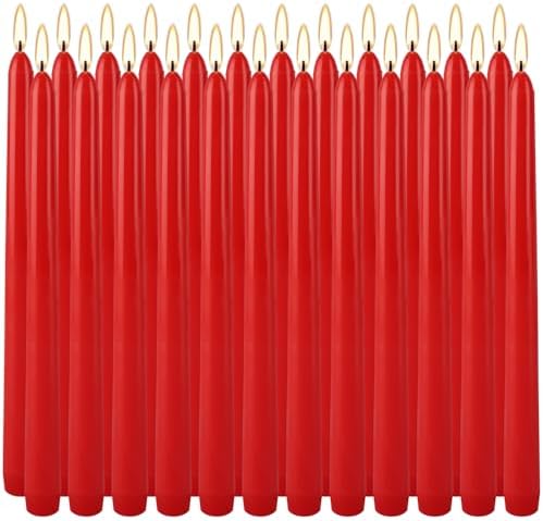 YOROXRG 24 Pack Red Taper Candles, 7-8 Hours Burn Time, Unscented, Smokeless and Dripless, 0.75 x 10 Inch Dinner Candle Set for Christmas,Household, Wedding, Party and Home Décor Candlesticks