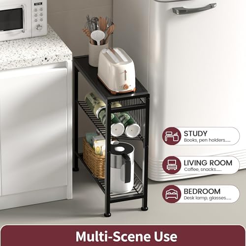 Narrow Side Table, 3-Tier End Table, Small Nightstand