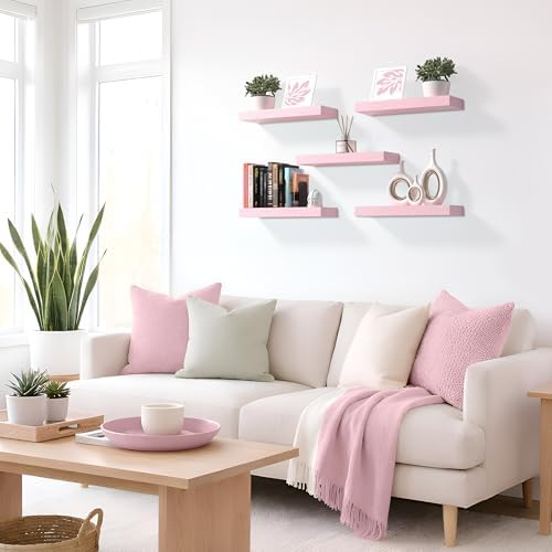 Sorbus 16 Inch Floating Shelves for Wall (3 Pack, Pink)