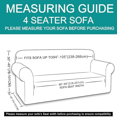 U-NICE HOME 4 Seater Stretch Couch Cover for 3 Cushion Sofa, Ivory White