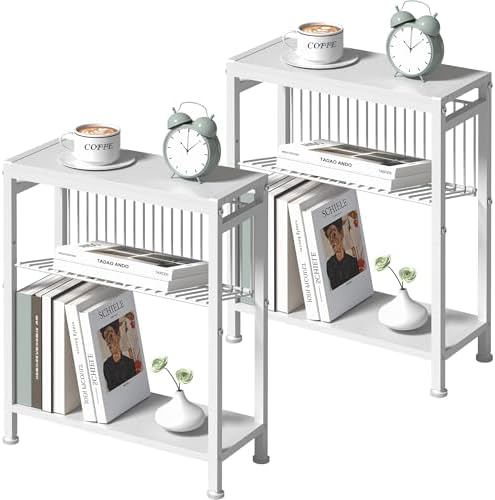 Narrow Side Table Set of 2, 3-Tier End Table, Small Nightstand