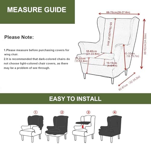 HAOYONG Wing Chair Slipcovers Printed Wingback Chair Covers 2 Pieces Wingback Armchair Slipcover Stretch Chair Slip Covers Washable Armchair Protector Cover for Living Room and Bedroom