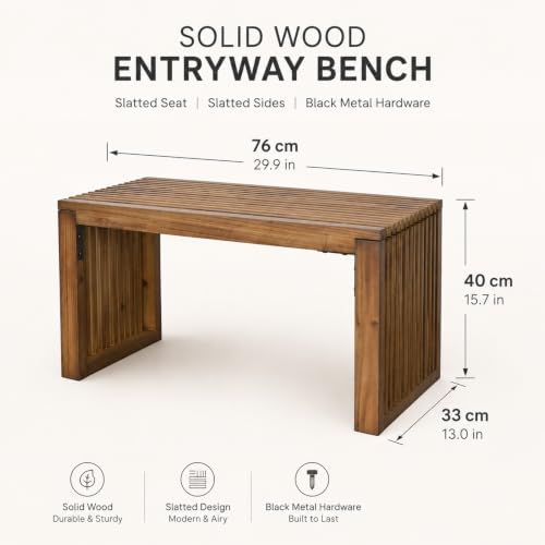 Solid Wood Slatted Entryway Bench 30" Farmhouse for Dining Room,Living Room