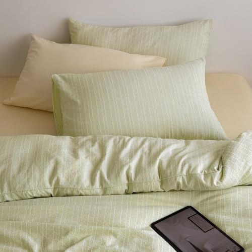 AOJIM Cottagecore Green Striped Duvet Cover Twin XL Textured Bedding 3Pcs