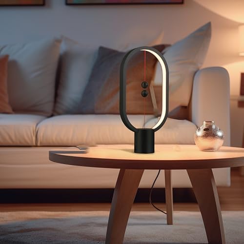 Heng Soft-Glow Balance Desk Lamp for Nightstand Or Bed - Modern Table Mood Lighting with Dimmer Switch - Cute Decorative Gift for Bedroom, Living Room, Office & Dorm (Black)