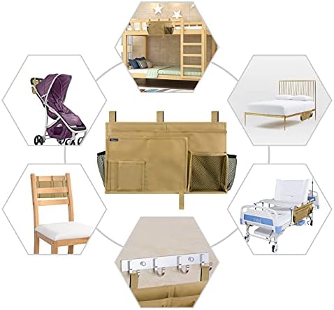 Surblue Bedside Caddy Hanging Bed Organizer Storage Bag Pocket for Bunk and Hospital Beds, College Dorm Rooms Baby Bed Rails,Camp 8 Pockets (Khaki)