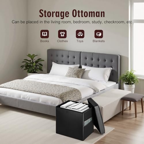 Storage Ottoman, Upgraded 17" High Folding Foot Stools Ottoman Dorm, Black