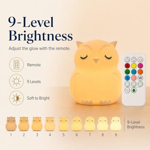 Owl Kids Night Light, Baby Nursery New Born Baby Essentials Must Haves