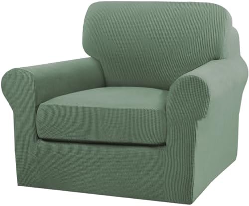 Turquoize 2 Piece Chair Covers Armchair Slipcovers for Living Room Armchair Sofa Cover with Individual Cushion Covers Feature Jacquard Fabric (Chair, Loden Frost)