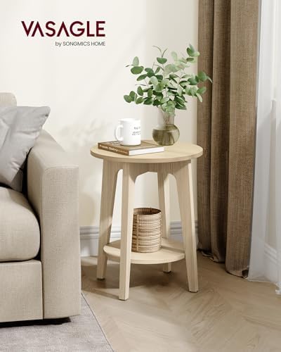 VASAGLE Round Side Table with Lower Shelf, End Table for Small Spaces