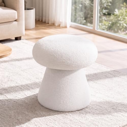 FOXHUNTER Mushroom Pouf Ottoman with 360° Rotation, White