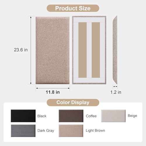 Fromann Upholstered Wall Mounted Headboard for Queen/TXL/King Size Beds, Peel and Stick Headboard 23.6" x 11.8"/PC, Interior Wall Panels for Bedroom Study, Headboards Only (6, Light Brown)