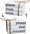 Farmhouse Mini Bathroom Sign Decor Funny Wooden Book Stack for Bathroom Tray Decor Bathroom Shelf Sitter 2 Signs in 1 Reversible Mini Book Set of 3 for Restroom Wooden Rustic Sign
