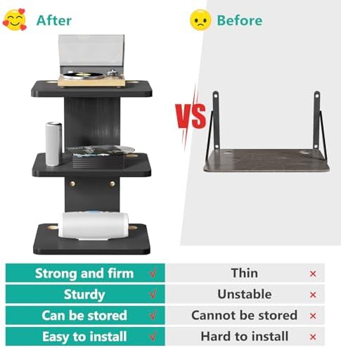 WALI Floating TV Projector Shelf, Holds Up to 22lbs, Black Floating Shelf for Under TV for DVD Players, Cable Boxes, Routers, Game Consoles, PlayStation Accessories (CS303NB), 3 Shelf