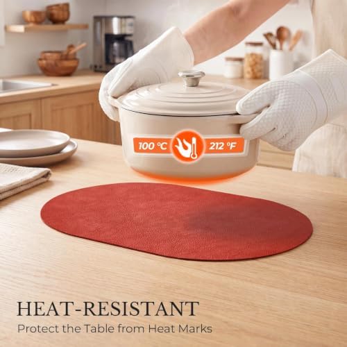 MOSAYT Vinyl Faux Leather Oval Placemats, Set of 8, Red