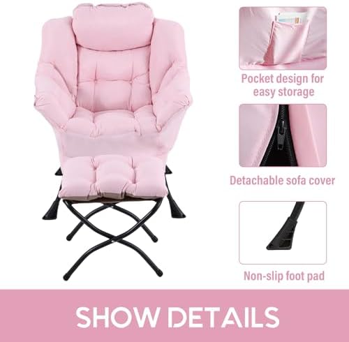 LITA Lazy Chair with Ottoman, Comfy Accent Reading Chair