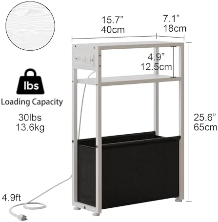 Leomonio Narrow Side Table, Slim Night Stand with Magazine Rack