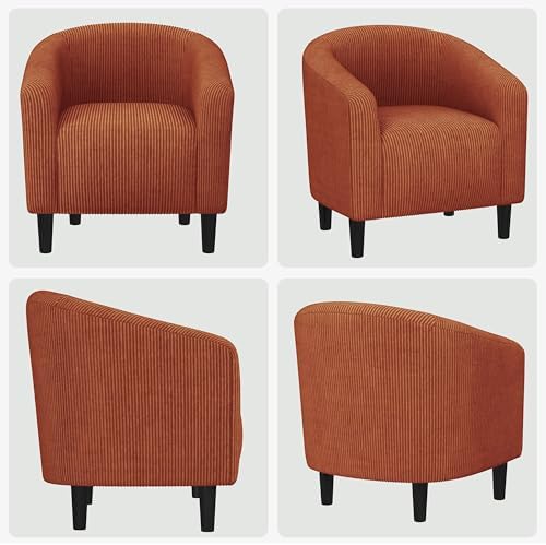 Yaheetech Small 25.5in Wide Corduroy Barrel Accent Chair, Brick Red