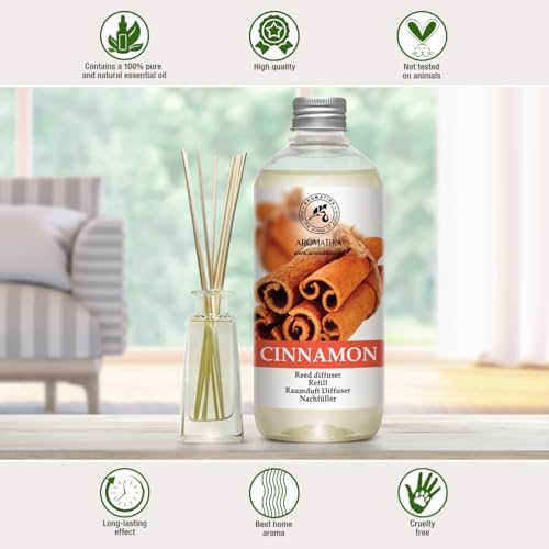 Cinnamon Reed Diffuser Refill with Natural Essential Cinnamon Oil 17 oz - Fresh & Long Lasting Fragrance - Best for Aromatherapy - Home - Office - Fitness Club - Restaurant - Boutique