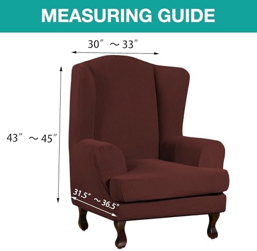 Turquoize Wingback Chair Covers 2 Piece Wing Chair Slipcover Stretch Slipcovers for Wingback Chairs Spandex Jacquard Fabric with Elastic Bottom Non-Slip Furniture Cover, Burnt Brick