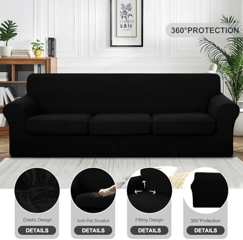 4 Pieces Stretch Couch Cover for Oversized Sofa, Black