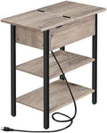 HOOBRO Side Table, Flip End Table with Charging Station and Shelves, USB Ports & Power Outlets, Narrow Nightstand for Small Spaces, Living Room, Stable and Sturdy, Greige and Black BG341BZ01
