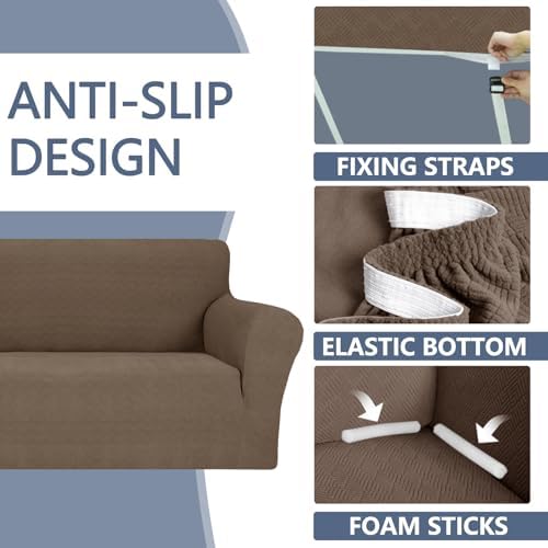 JIVINER Stretch Oversized Sofa Covers 1 Piece 4 Seater Couch Covers Jacquard Universal Sofa Slipcovers for Extra Large Funiture Protector for Kids, Pets (Brown, XL Sofa)