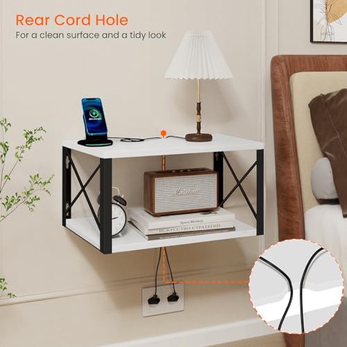 Homode Floating Night Stand, Modern Bedside Shelf Wall Mount, White