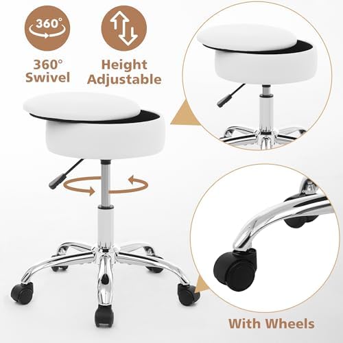 Adjustable Vanity Stool Storage Swivel Rolling Vanity Chair with Wheels