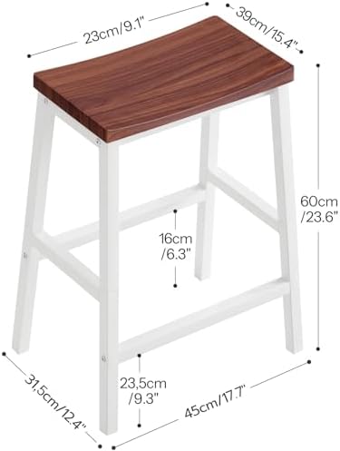 HOOBRO Bar Stools, Set of 2 Bar Chairs, 23.6 Inch Saddle Stools, Kitchen Counter Seat with Footrests, Industrial Barstools for Dining Room, Kitchen, Counter, Bar, Walnut and White HW02MD01