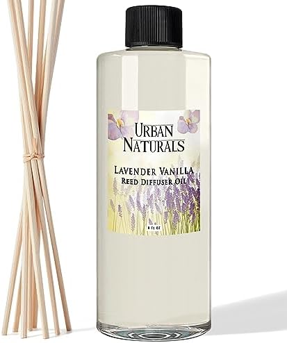Urban Naturals Reed Diffuser Oil Refill Lavender Vanilla with Creamy Vanilla, White Woods 8 oz + Free Reed Sticks, Made in the USA