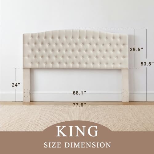 Tufted Linen King Headboard, Button Diamond Design Headboards, Beige