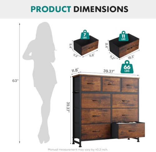 OLIXIS 9 Drawer Fabric Dresser for Bedroom, Chest of Drawers Organizer