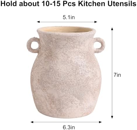 Ceramic Farmhouse Kitchen Utensil Holder for Countertop, Rustic Cooking Utensil Holder Crock Fit for Kitchen Counter.