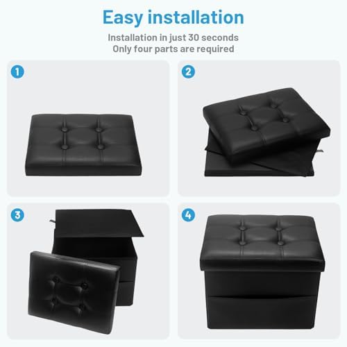 Bsketa Storage Ottoman Bench,17 Inch Folding Leather Foot Rest Stool, Black