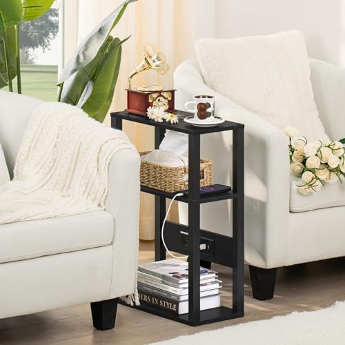 YUFAM 3-Tier Narrow Bedside Table Set 2 for Small Spaces, Skinny Nightstand