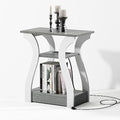 FROMJBEST End Tables Living Room, Grey End Table with Charging Station