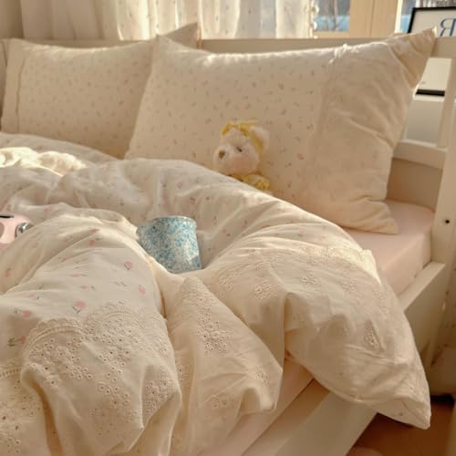 Lace Duvet Cover Set Twin XL(68"x90"),Pink Flower