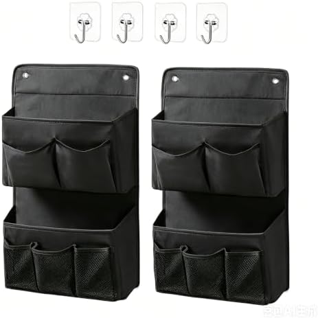 Wall Hanging Organizer – Over the Door Storage & Behind Door Organizer for Dormitory, Bathroom, Bedroom, Kitchen, Nursery, Space-Saving (Black 2 Pack)