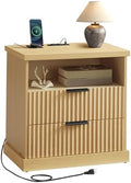 VASAGLE Nightstand with Charging Station, 2 Drawers, Open Shelf