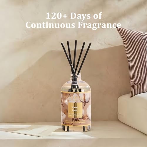 Cocorrína Reed Diffuser Refill Clean Linen 10.15oz (300ml) with 8 Sticks - Premium Long-Lasting Scented Oil, Home Fragrance for Bedroom, Bathroom Home Decor