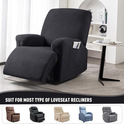 KinCam Recliner Chair Covers, Stretch Reclining Cover, Black