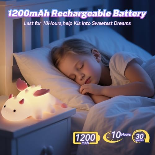 AVEKI Pink Dragon Night Light, Cute Baby Lamp Gifts for Kids Boys Girls