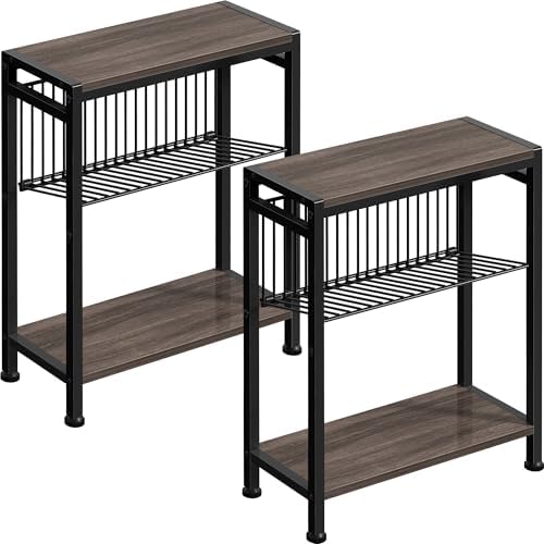 Narrow Side Table Set of 2, 3-Tier End Table, Small Nightstand